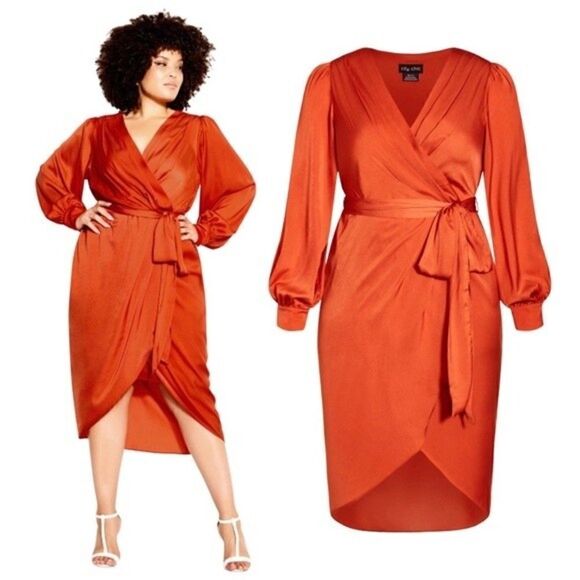 City Chic Dresses & Skirts - New! City Chic Opulent Faux Wrap Amber Cocktail Party Fall Midi Dress